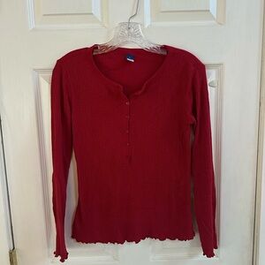 Women's Red Long Sleeve Henley Top size small